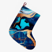トレンディーブルーイエロー金ゴールドフェイク大理石 ラージクリスマスストッキング (正面 (吊り時))