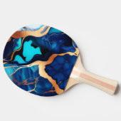 トレンディーブルーイエロー金ゴールドフェイク大理石 卓球ラケット (横)