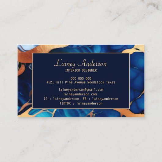 トレンディーブルーイエロー金ゴールドフェイク大理石 名刺 (裏面)