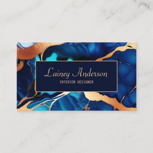 トレンディーブルーイエロー金ゴールドフェイク大理石 名刺 (正面)
