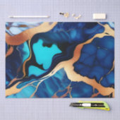 トレンディーブルーイエロー金ゴールドフェイク大理石 薄葉紙 (クラフト)