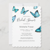 トレンディーブルーウォーター色蝶ブライダルシャワー 招待状 (正面)