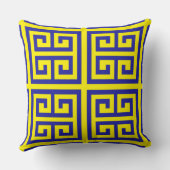 トレンディーブルーギリシャ語鍵模様（黄色） クッション (裏面)