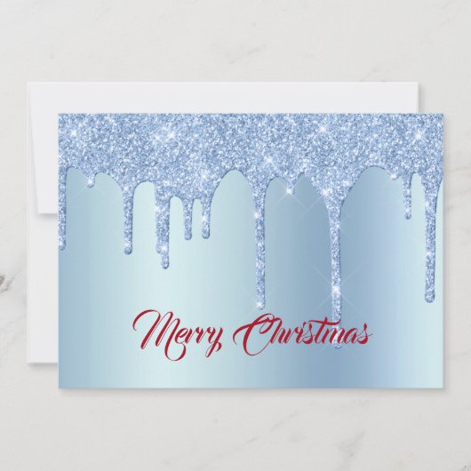 トレンディーブルーグリッタードリップスグラフィッククリスマスフラット シーズンカード (正面)