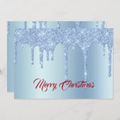 トレンディーブルーグリッタードリップスグラフィッククリスマスフラット シーズンカード (正面/裏面)
