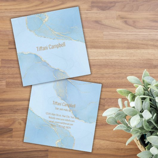 トレンディーブルーグリッターヘアアンドメイクアップアーティストブシン スクエア名刺