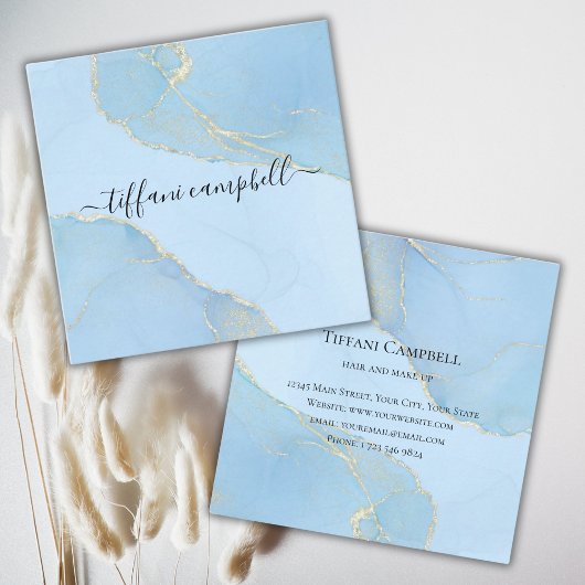 トレンディーブルーグリッターヘアアンドメイクアップアーティストブシン スクエア名刺