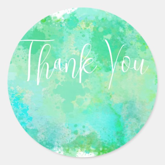 トレンディーブルーグリーンとイエローウォーター色ありがとう ラウンドシール (正面)