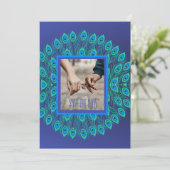 トレンディーブルーグリーンピーコック鳥パターン(の模様が)ある羽 招待状 (スタンド正面)