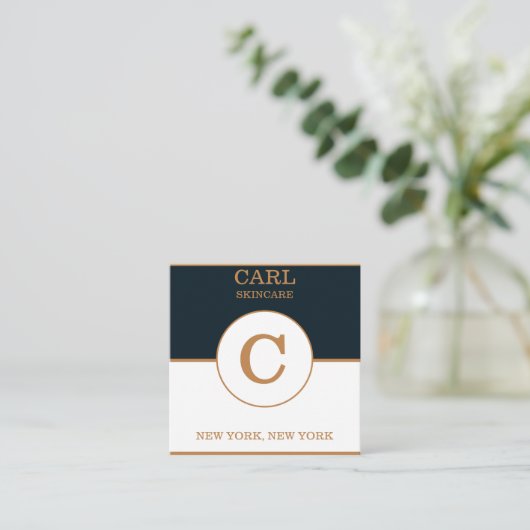 トレンディーブルーゴールディッシュ美しいサロンモノグラム スクエア名刺 (スタンド正面)