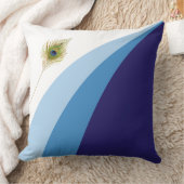 トレンディーブルーシェードウェーブライン&ピーコックフェザー クッション (ブランケット)