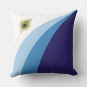 トレンディーブルーシェードウェーブライン&ピーコックフェザー クッション (裏面)