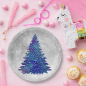 トレンディーブルーシルバーグリッターツリークリスマス ペーパープレート (パーティー)