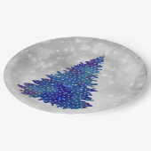 トレンディーブルーシルバーグリッターツリークリスマス ペーパープレート (アングル)