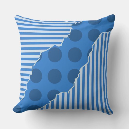 トレンディーブルージオメトリック重ストライプ層型のドット クッション (正面)