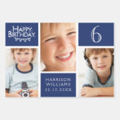 トレンディーブルーストライプフォトコラージュハッピーバースデー ラッピングペーパーシート (正面)