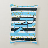 トレンディーブルーストライプ金ゴールドグリッターモノグラムグラム アクセントクッション (裏面(縦))