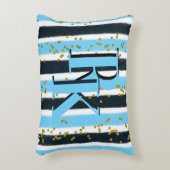 トレンディーブルーストライプ金ゴールドグリッターモノグラムグラム アクセントクッション (正面(垂直))