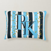 トレンディーブルーストライプ金ゴールドグリッターモノグラムグラム アクセントクッション (裏面)