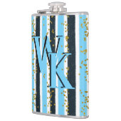 トレンディーブルーストライプ金ゴールドグリッターモノグラムグラム フラスク (左)