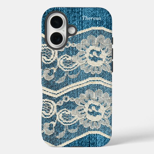 トレンディーブルーデニム&ホワイトレース Case-Mate iPhoneケース (裏面)