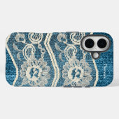 トレンディーブルーデニム&ホワイトレース Case-Mate iPhoneケース (裏面 (横))
