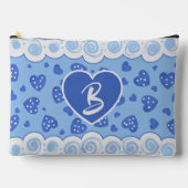 トレンディーブルーハートとドットと渦巻き アクセサリーポーチ (正面)