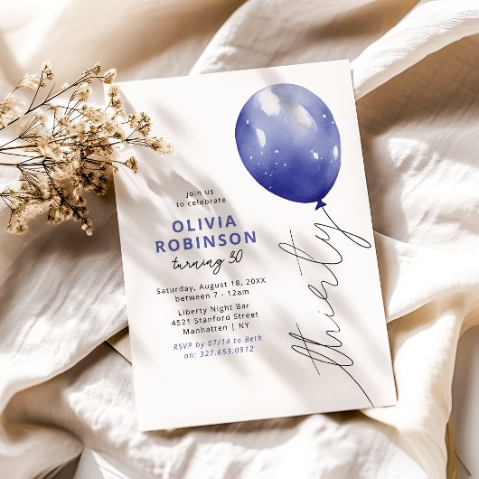 トレンディーブルーバルーン30歳の誕生日 招待状
