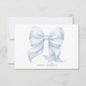 トレンディーブルーパーソナライズされたボウ名モノグラム ノートカード (正面)