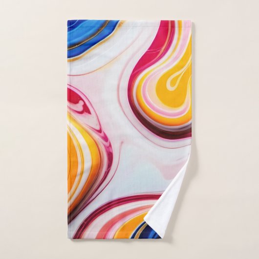 トレンディーブルーピンク黄色の白フェイク大理石 バスタオルセット (ハンドタオル)