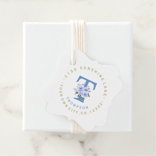 トレンディーブルーフローラ円形住所 シール フェイバータグ (インサイチュ)