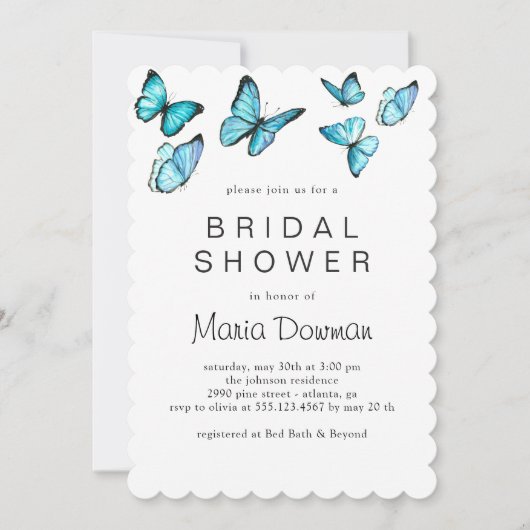 トレンディーブルーブラック風通しの水彩ブライダルシャワーイン 招待状 (正面)