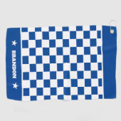 トレンディーブルーホワ市松模様にイトパターン&スターカスタムズ ゴルフタオル (横)