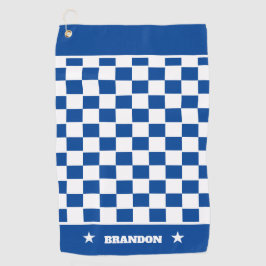 トレンディーブルーホワ市松模様にイトパターン&スターカスタムズ ゴルフタオル
