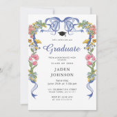 トレンディーブルーボウコケットPHOTO卒業パーティー 招待状 (正面)