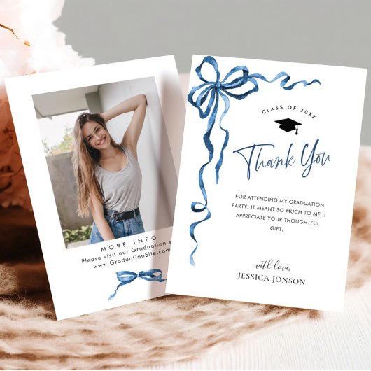 トレンディーブルーボウコケットPHOTO卒業 サンキューカード