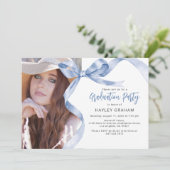 トレンディーブルーボウフォト卒業パーティー招待状 シーズンカード (スタンド正面)