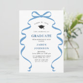 トレンディーブルーボウリボン写真卒業パーティー 招待状 (スタンド正面)