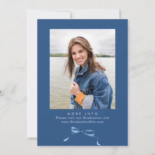 トレンディーブルーボウリボン写真卒業パーティー 招待状 (裏面)