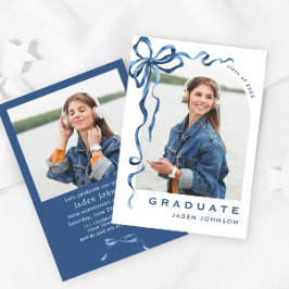 トレンディーブルーボウリボン2写真卒業パーティー 招待状