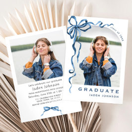 トレンディーブルーボウリボン2写真卒業パーティー 招待状