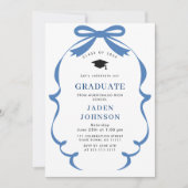 トレンディーブルーボウリボン3写真卒業パーティー 招待状 (正面)