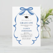 トレンディーブルーボウリボン3写真卒業パーティー 招待状 (スタンド正面)