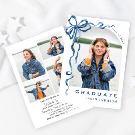 トレンディーブルーボウリボン5写真卒業パーティー 招待状