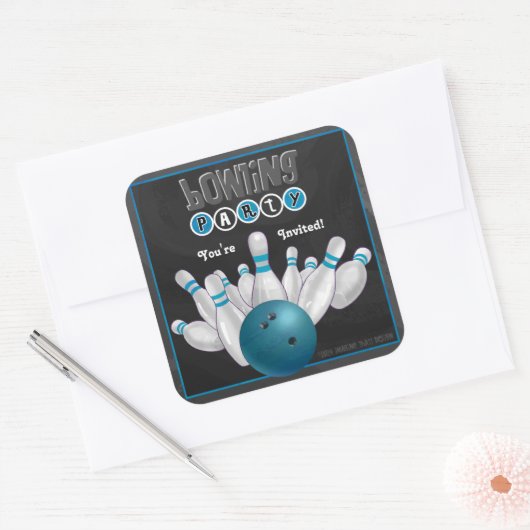 トレンディーブルーボーリングパーティー招待状シール スクエアシール (封筒)