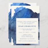 トレンディーブルー抽象芸術ウォーターカラーこうもりバー（ユダヤ教の）バル・ミツバー 招待状 (正面/裏面)