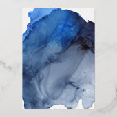 トレンディーブルー抽象芸術ウォーターカラーバルミツワー金ゴールド 箔招待状 (裏面)