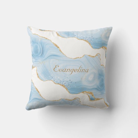 トレンディーブルー金ゴールドパーソナライズされたAgate クッション (裏面)