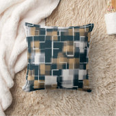 トレンディーブルー金ゴールドブラウン白黒プレイド クッション (ブランケット)