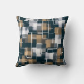 トレンディーブルー金ゴールドブラウン白黒プレイド クッション (裏面)